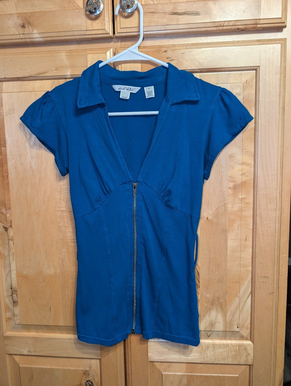Anthropologie Cobalt Blue Zip-Front Short Sleeve Shirt